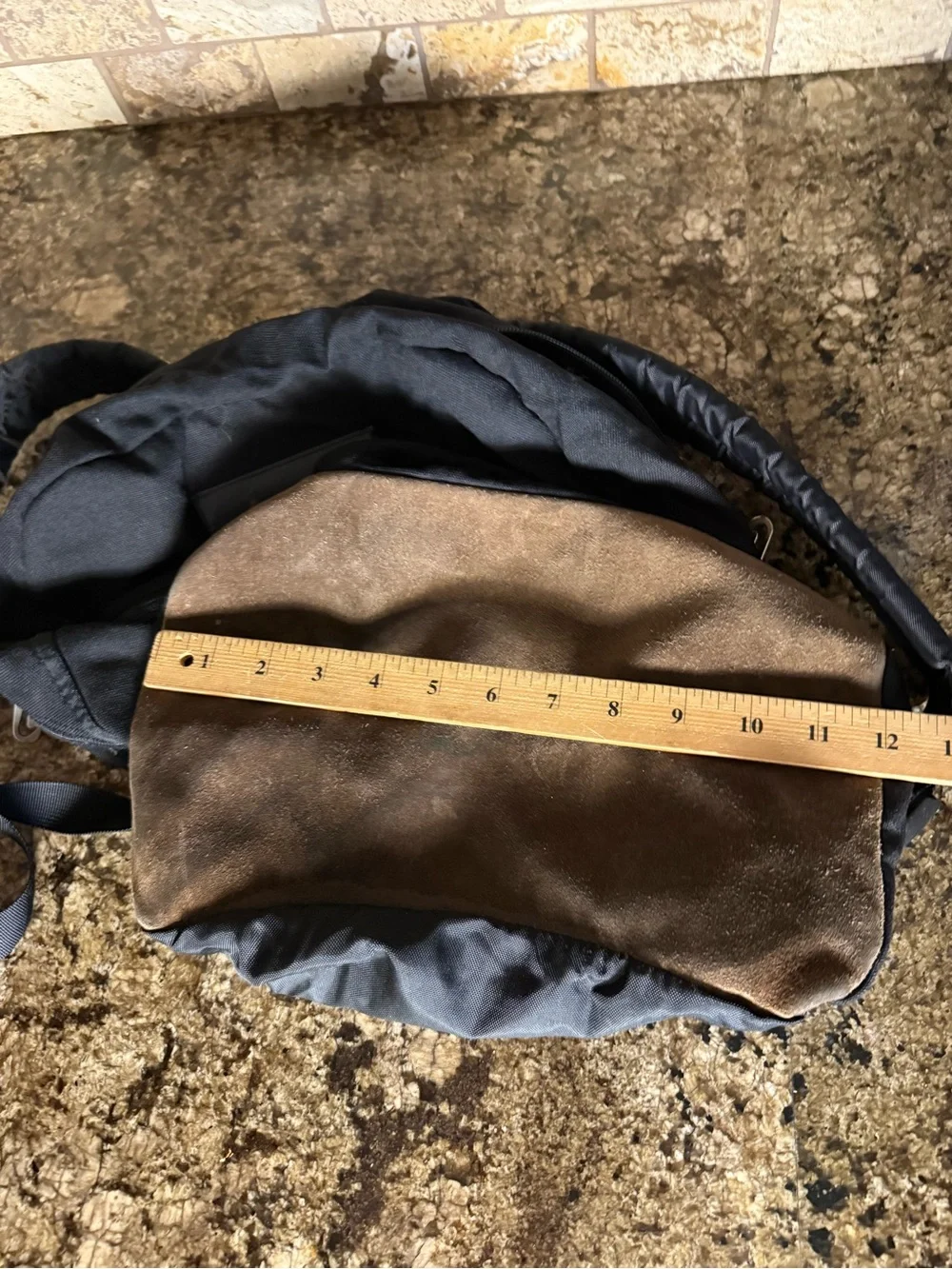 Vintage 90s Nike Backpack Black Brown Suede Leather Bottom Center Swoosh